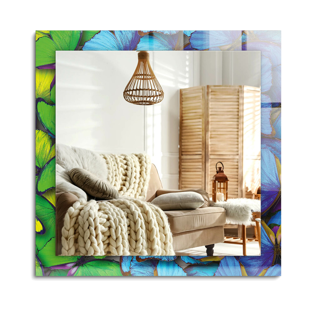 Obdélníkové dekorační zrcadlo Modré a zelené motýly