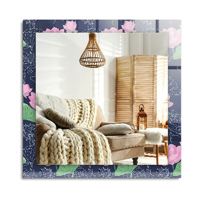 Obdélníkové zrcadlo rám s potiskem Růžové květy lotosu