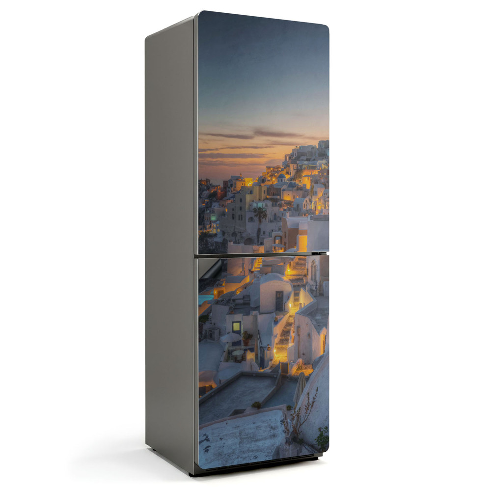 Magnet na ledničku Santorini krajina v odstínech modré