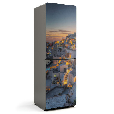 Magnet na ledničku Santorini krajina v odstínech modré