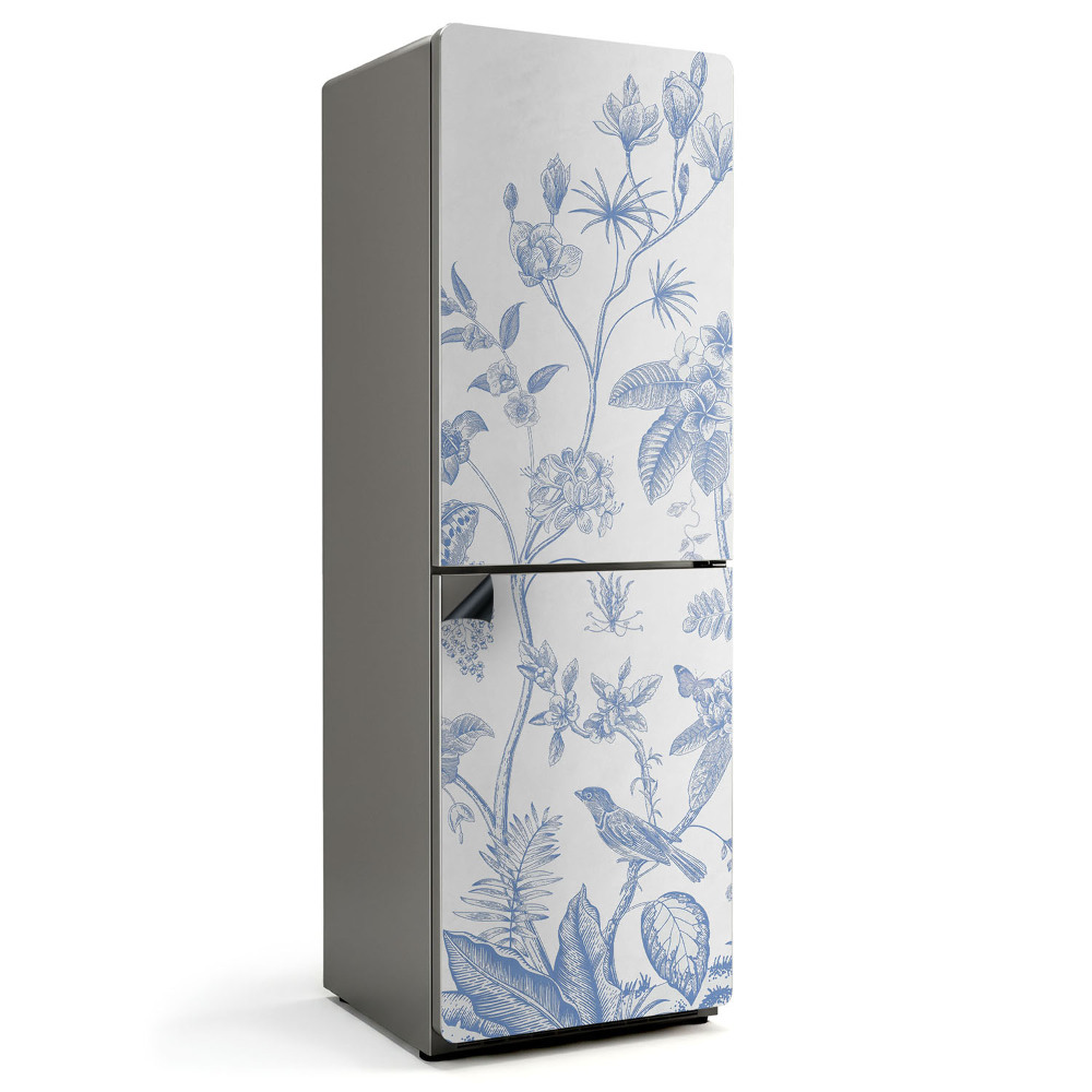 Magnet na ledničku Květinový vzor s ptáky