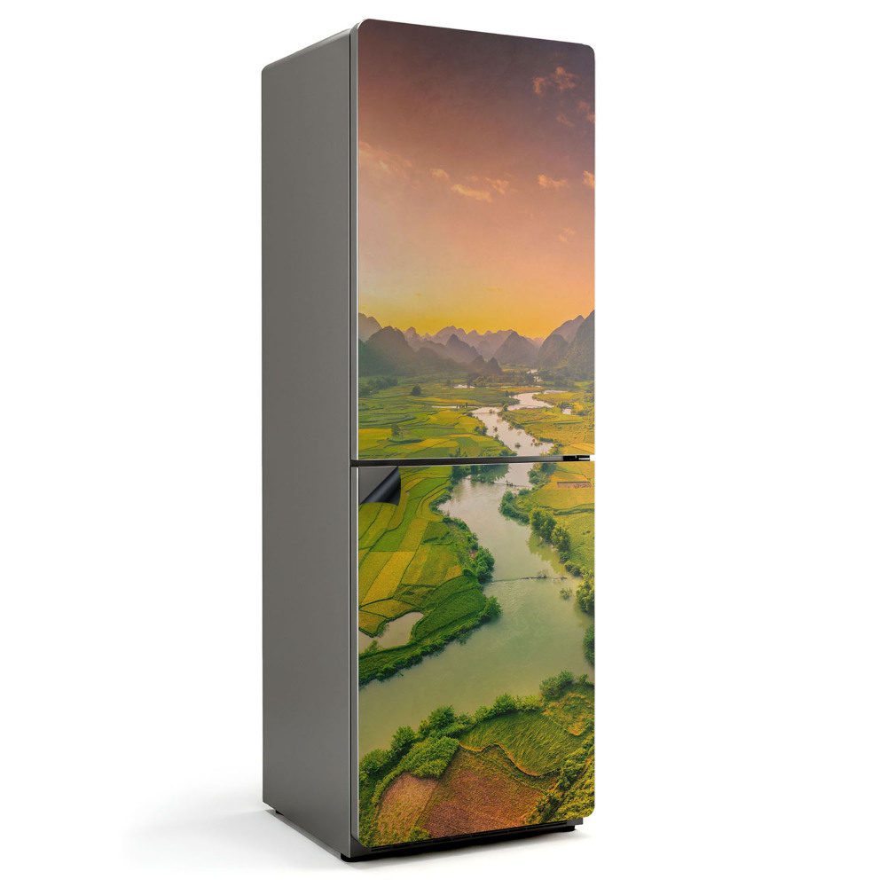 Magnet na ledničku Letecký pohled na pole a řeky