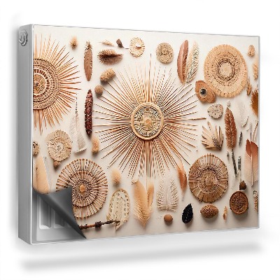 Magnetický kryt na radiátor Boho symboly peří rostlinné prvky