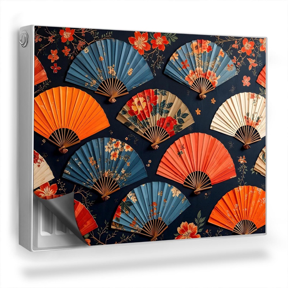 Magnetický kryt na radiátor Barevné vějíře s květinovými vzory