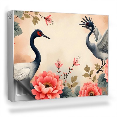 Dekorativní magnet na radiátor Japonští jeřábi květiny boho vintage styl