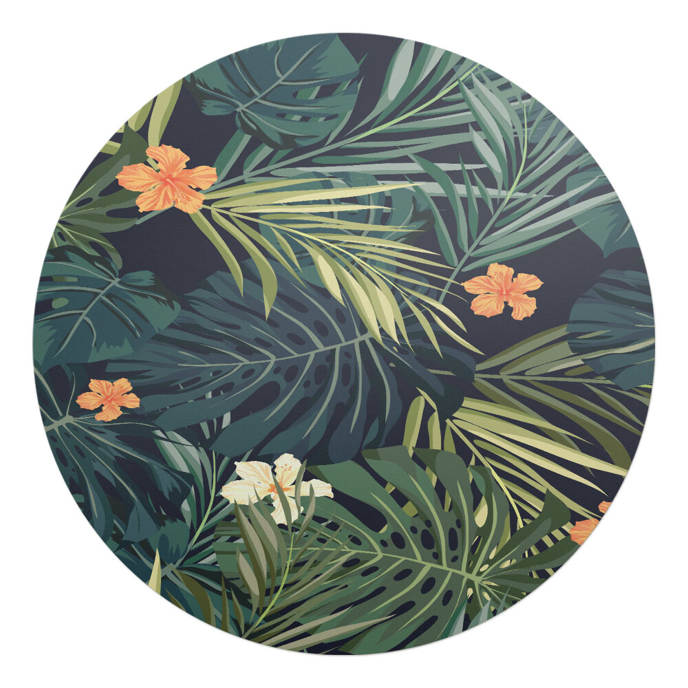 Podložka pod židli kulatá Listy tropických květin