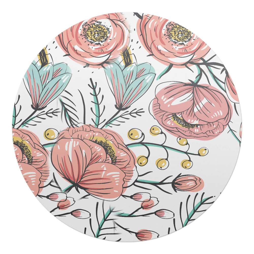 Ochranná podložka pod židli kulatá Retro květinový vzor