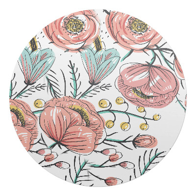 Ochranná podložka pod židli kulatá Retro květinový vzor