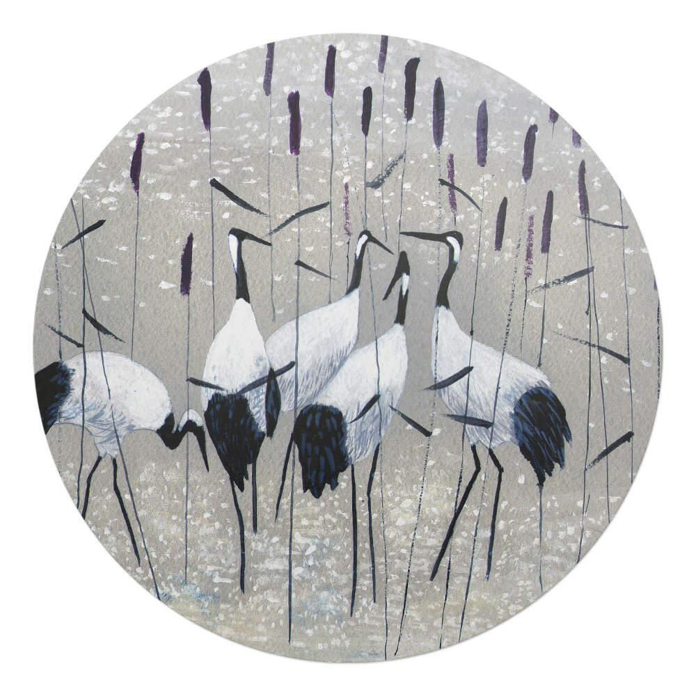 Ochranná podložka na podlahu kulatá Jeřábi v rákosí