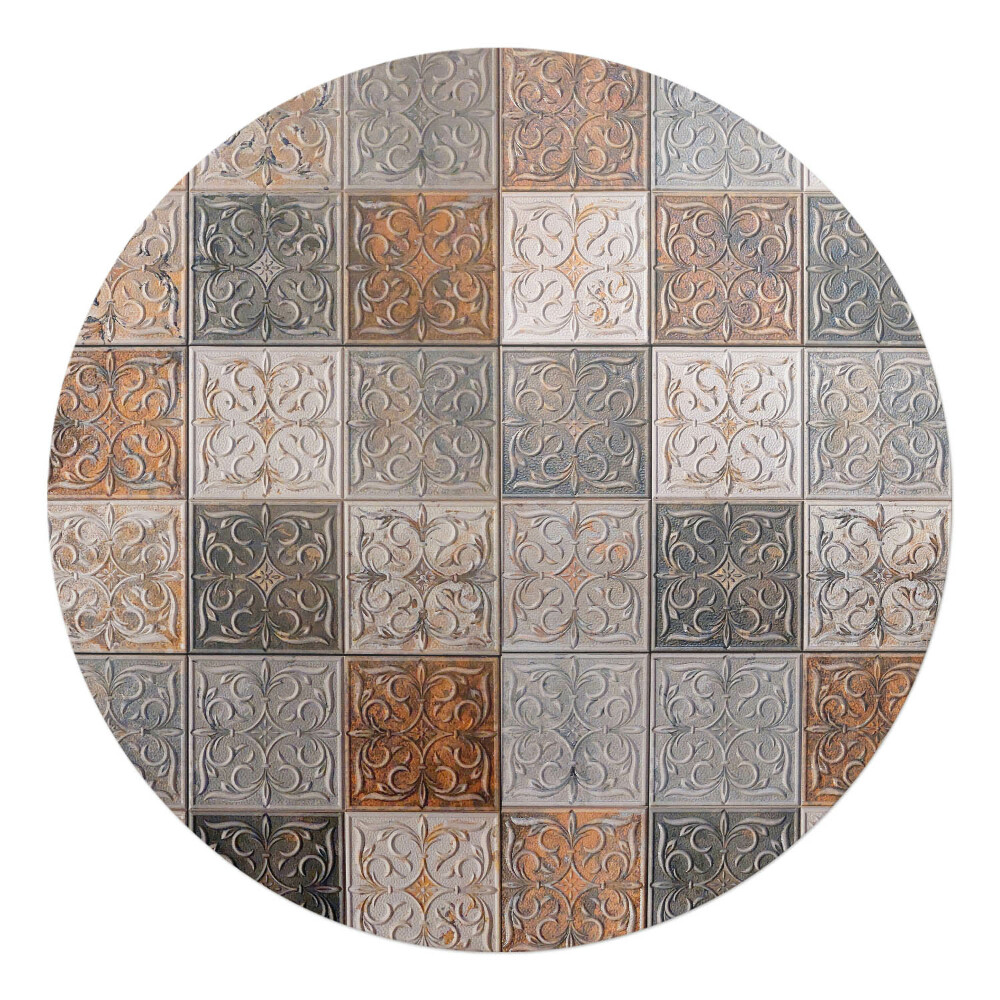 Ochranná podložka pod židli kulatá Čtvercový retro vzor