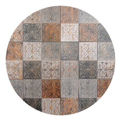 Ochranná podložka pod židli kulatá Čtvercový retro vzor