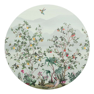 Podložka pod židli kulatá Exotické ptáky mezi stromy