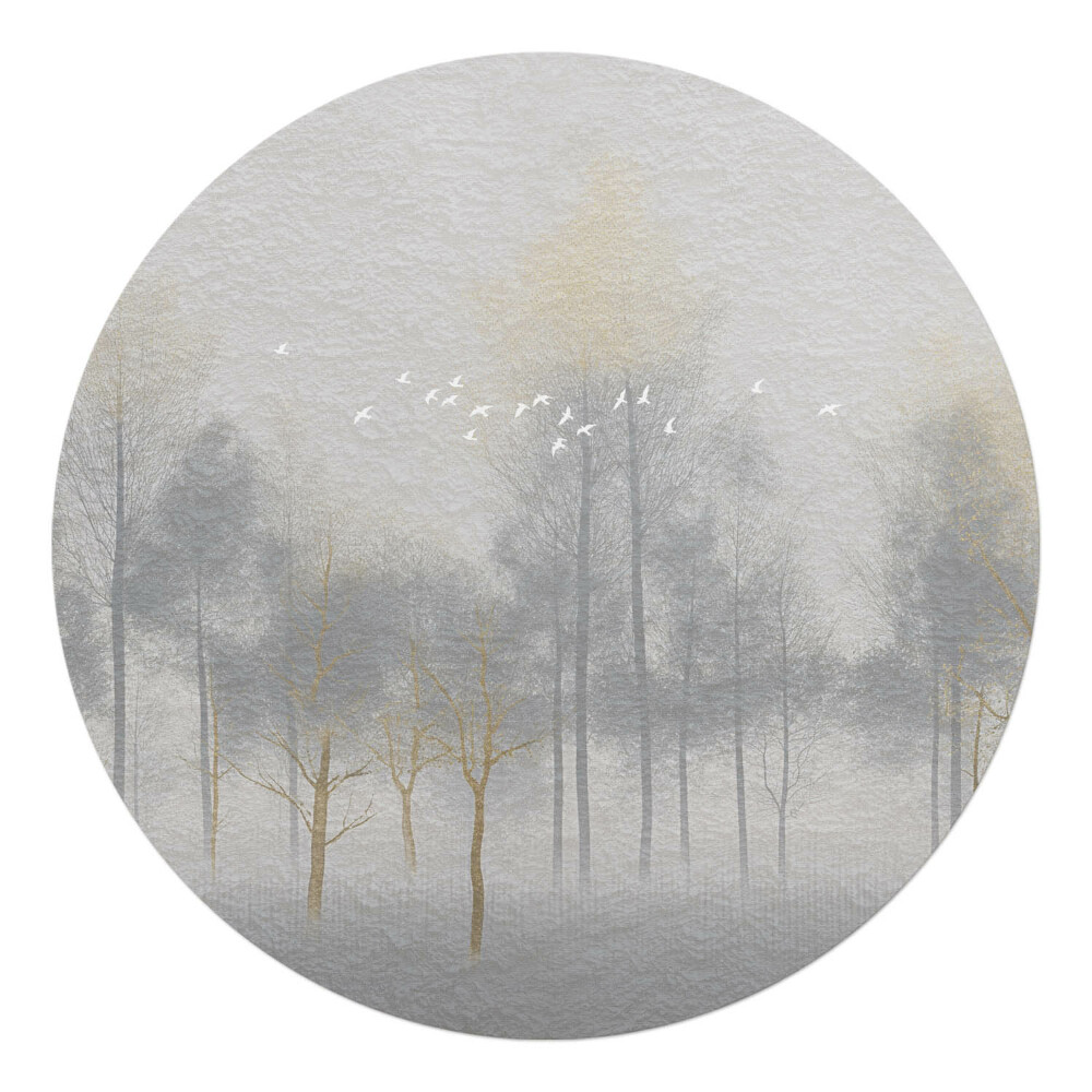 Podložka pod židli kulatá Mlžný les s ptáky