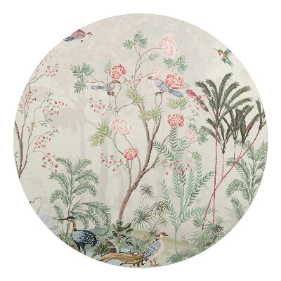 Podložka pod křeslo kulatá Exotické ptáky a květiny