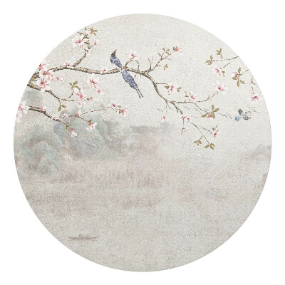Ochranná podložka pod židli kulatá Květiny a ptáci na větvi