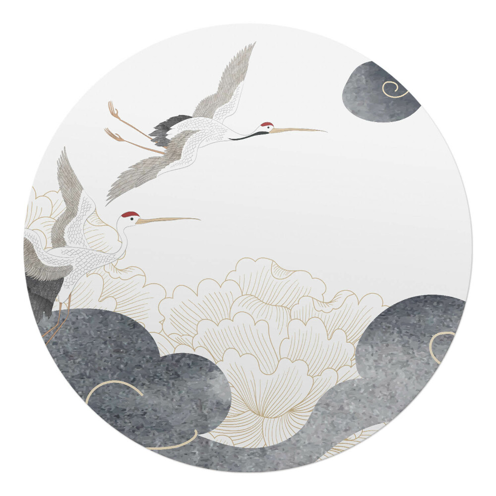 Ochranná podložka pod židli kulatá Jeřáby a mraky