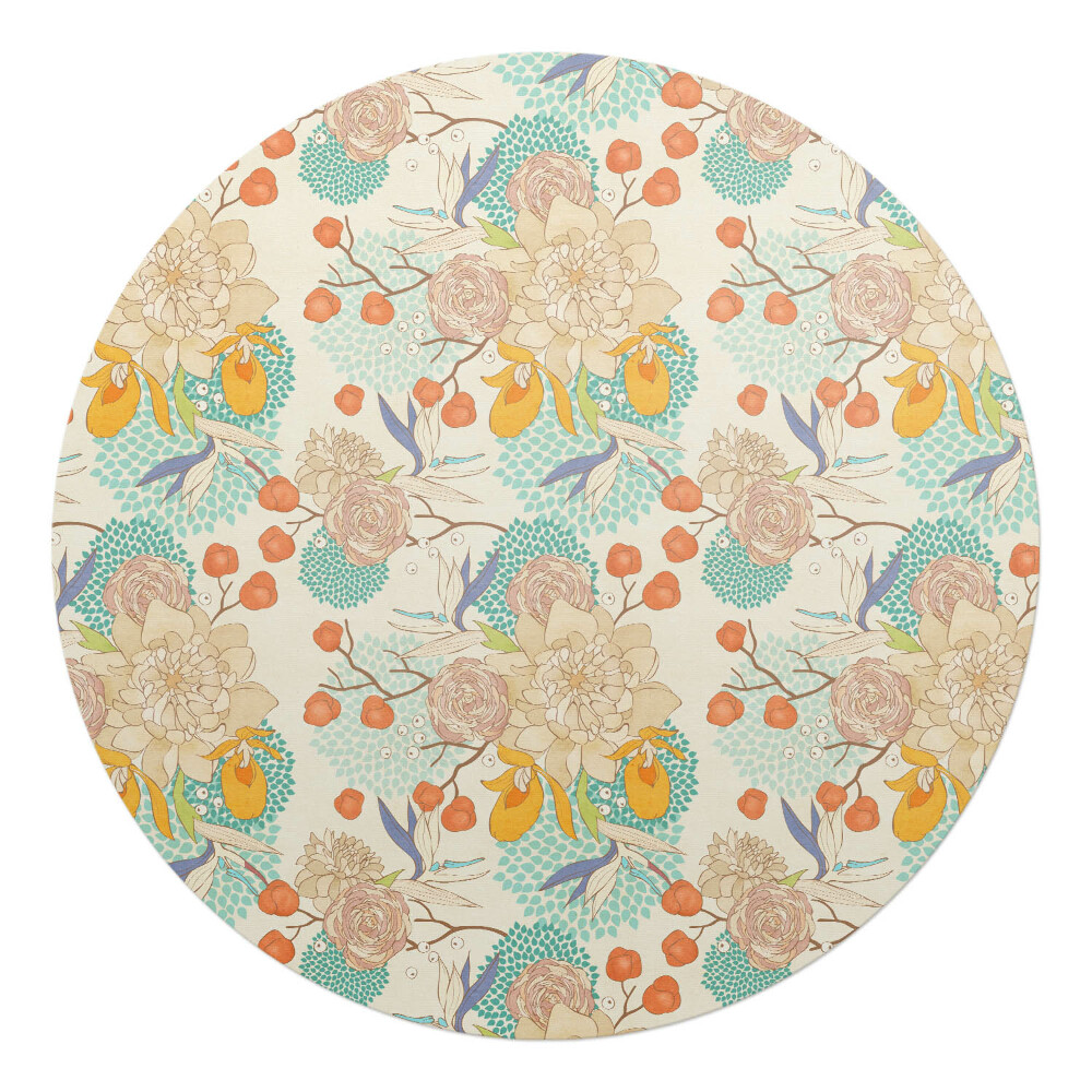 Ochranná podložka na podlahu kulatá Retro květinový vzor