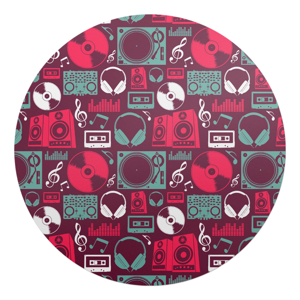 Ochranná podložka pod židli kulatá Hudební retro vzor