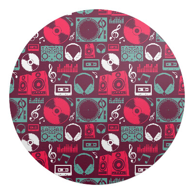 Ochranná podložka pod židli kulatá Hudební retro vzor