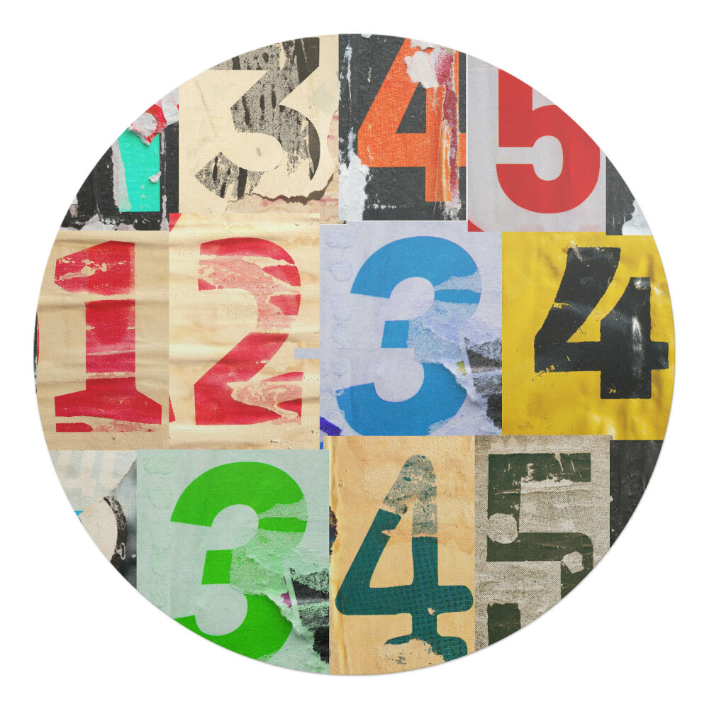 Podložka pod židli kulatá Barevná koláž s čísly