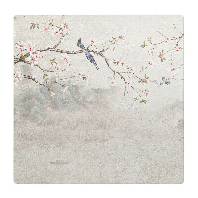 Ochranná podložka pod židli Květiny a ptáci na větvi