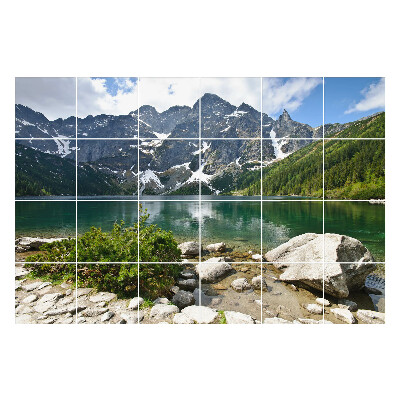 Samolepka na dlaždice Horská krajina s jezerem