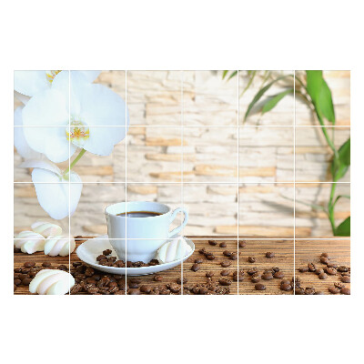 Samolepka na dlaždice Káva s květem orchideje