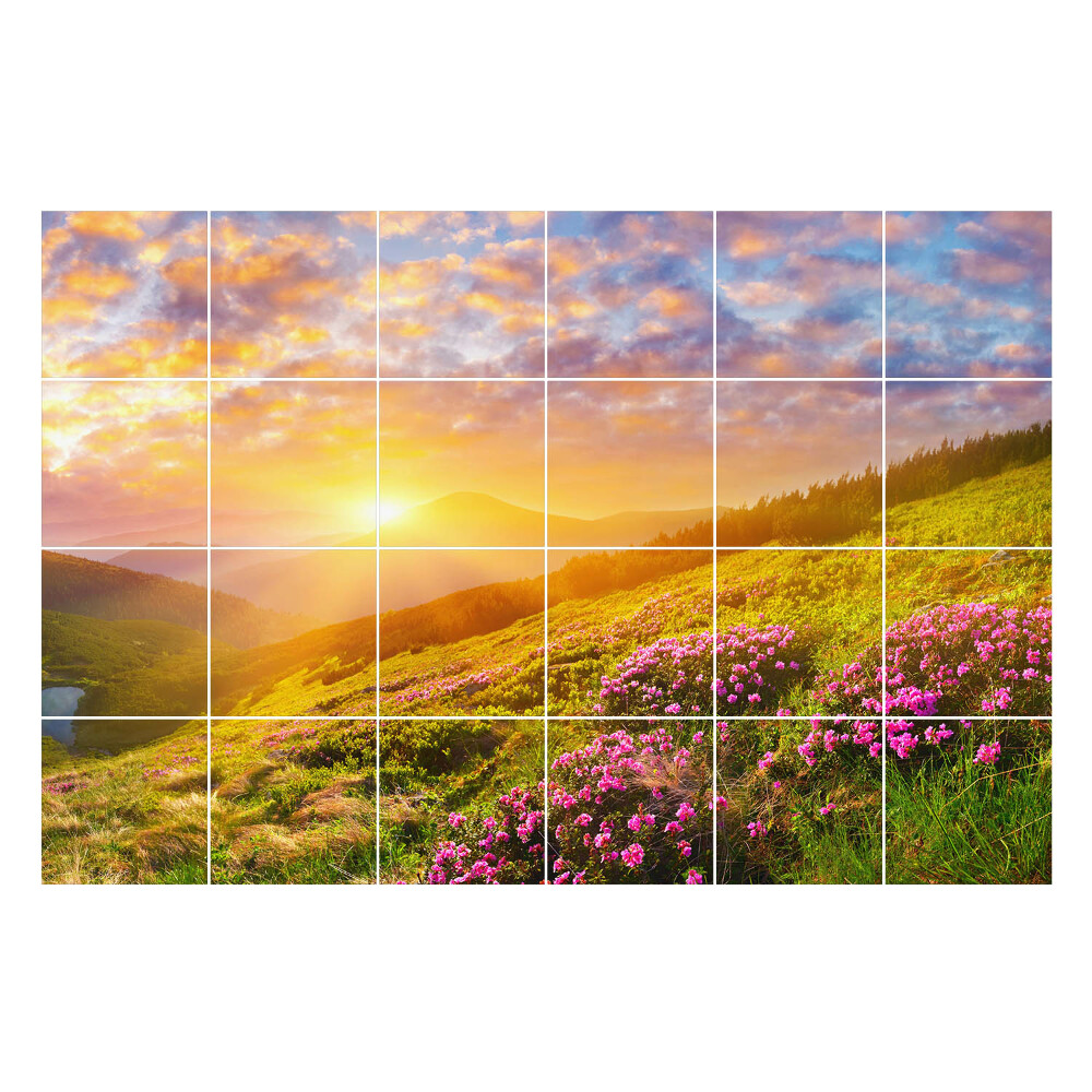 Nálepka na dlaždice Horská krajina při východu slunce