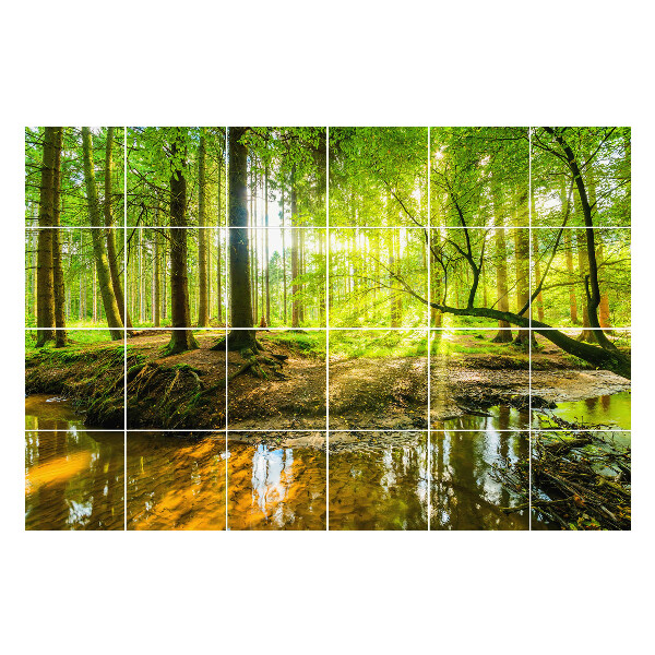 Nálepka na dlaždice Lesní krajina s potokem