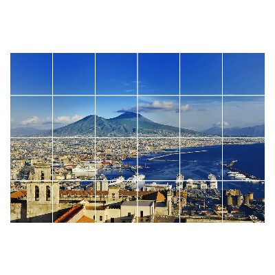 Samolepka na dlaždice Pohled na město a sopku