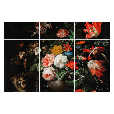 Samolepka na dlaždice Květinová kytice s divokým zvířetem