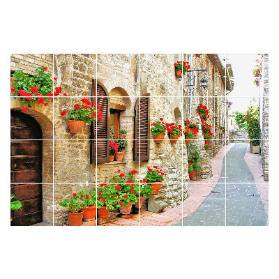 Samolepka na dlaždice Okouzlující ulice s květinami