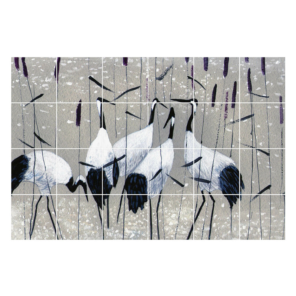 Nálepka na dlaždice Hejno ptáků v trávě