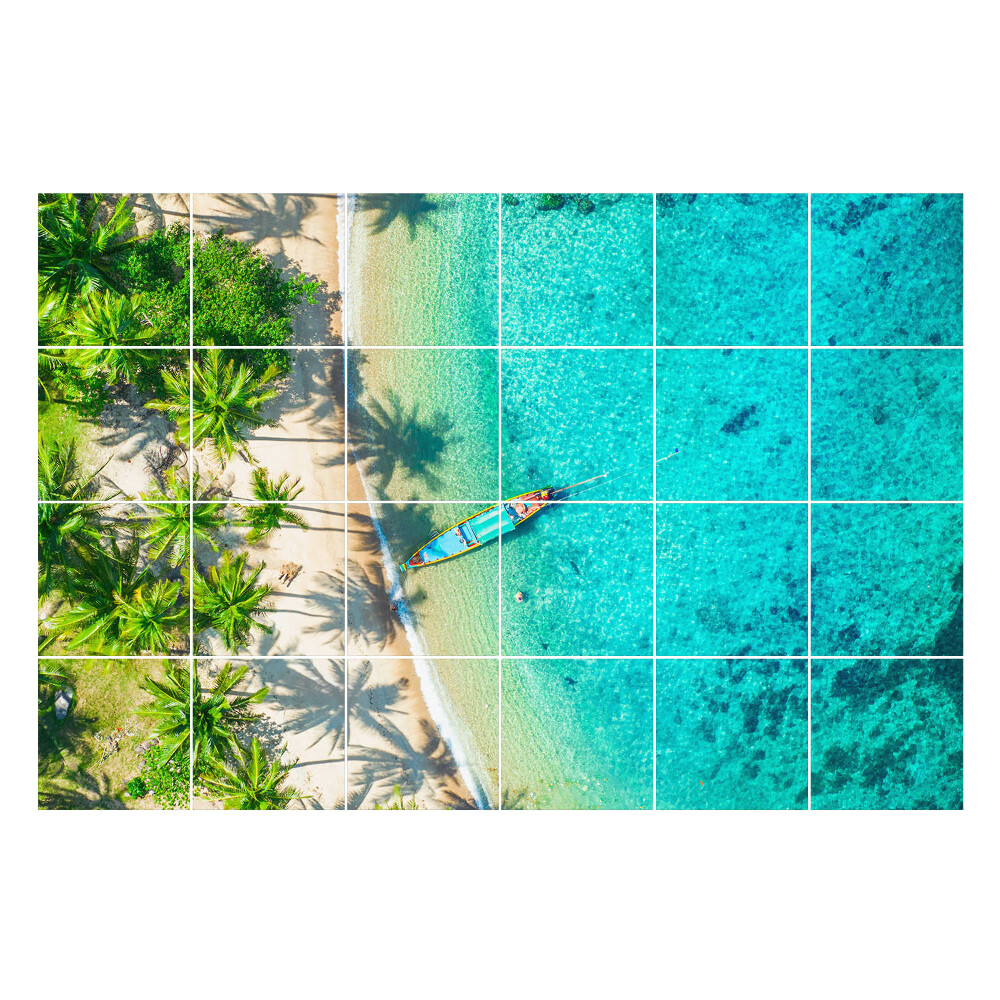 Nálepka na dlaždice Tropická pláž s lodí