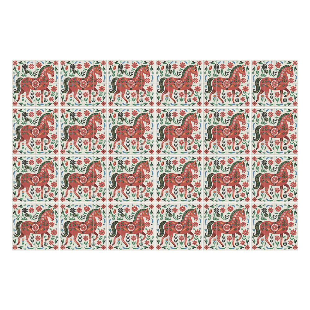 Samolepka na dlaždice Koně v květinové aranžmá