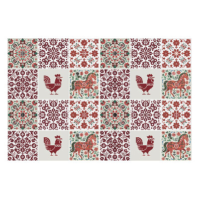 Samolepka na dlaždice Kuřata a koně v květinách