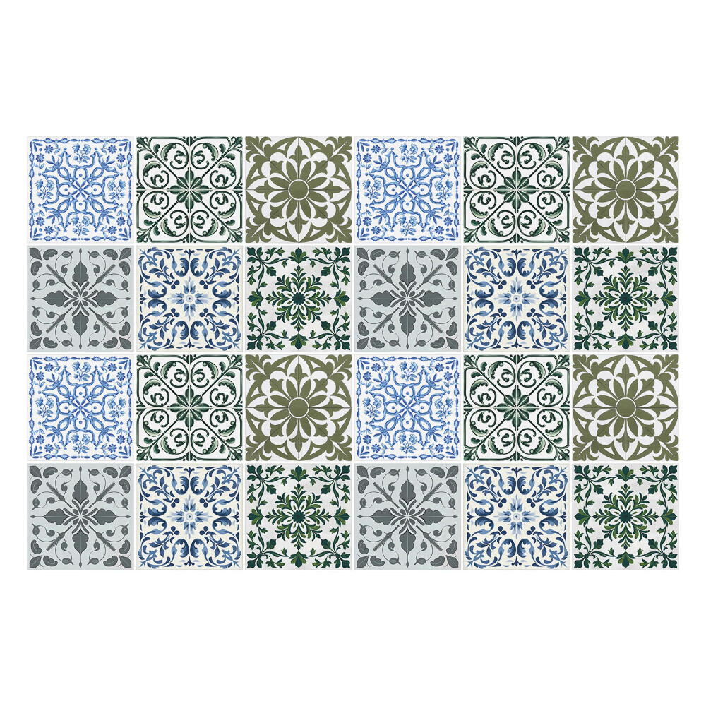 Samolepka na dlaždice Květinové a geometrické motivy