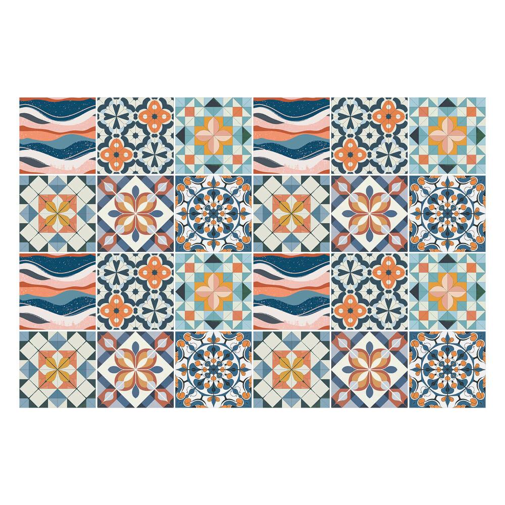 Samolepka na dlaždice Květinové mozaiky a postavy