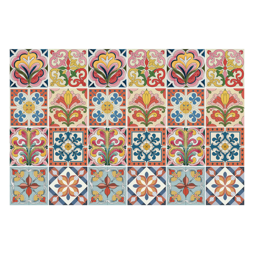 Samolepka na dlaždice Retro květinové vzory