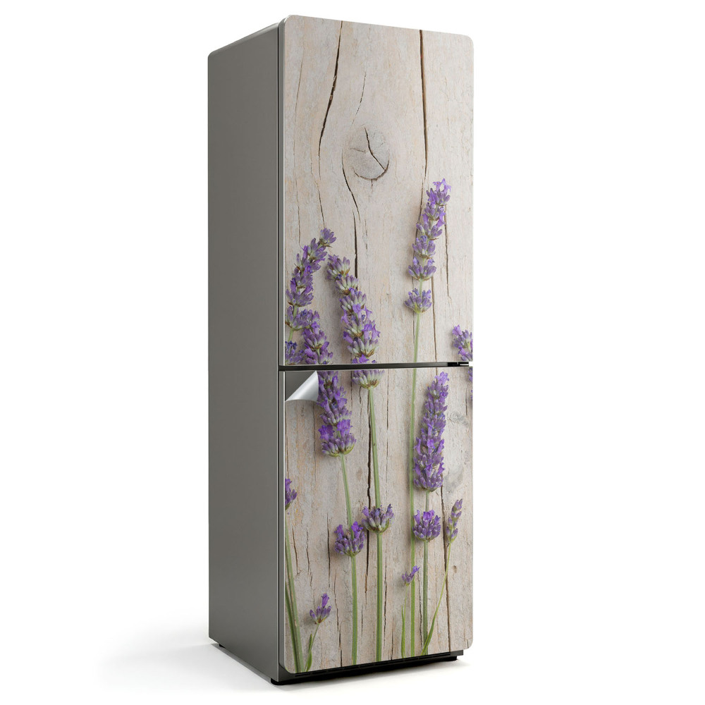 Nálepky na chladničku Květy levandule na dřevěné pozadí