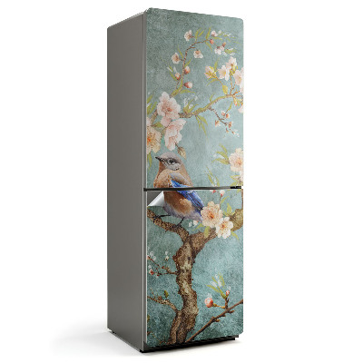 Nálepky na chladničku Pták na větvi s květinami