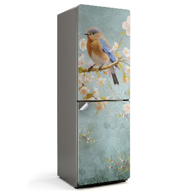 Nálepky na chladničku Pták na větvi s květinami