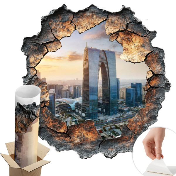 Fototapeta díra ve zdi 96x100 Město budoucnosti