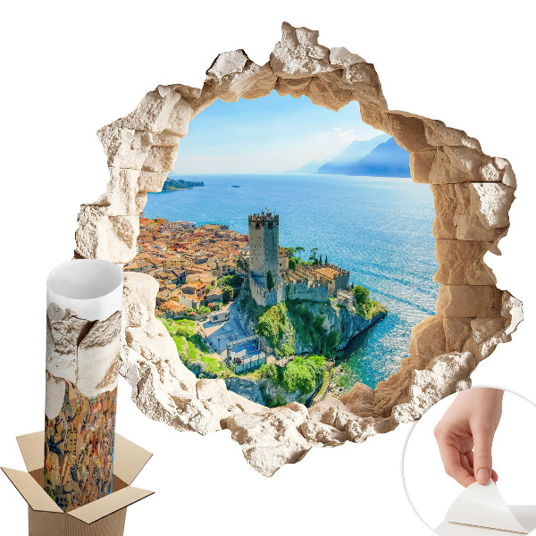 Fototapeta díra ve zdi 100x98 Hrad na útesu