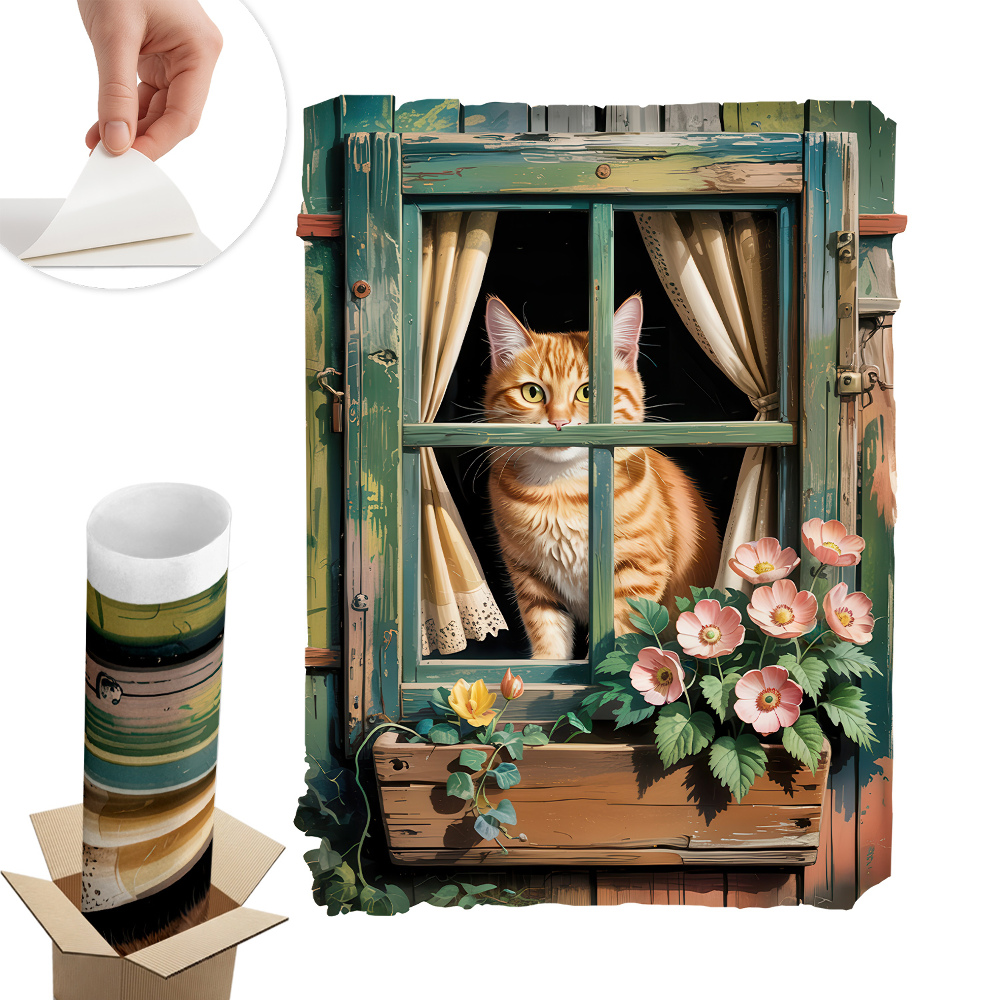 Fototapeta okno 3D 97x130 Kotě v okně