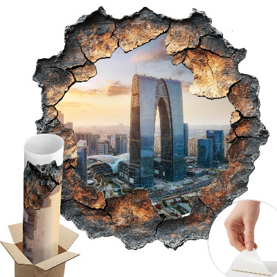 3D samolepka díra 58x60 Město budoucnosti