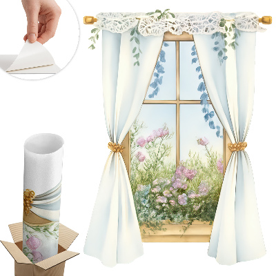 Samolepicí tapeta okno 44x60 Záclony s výhledem