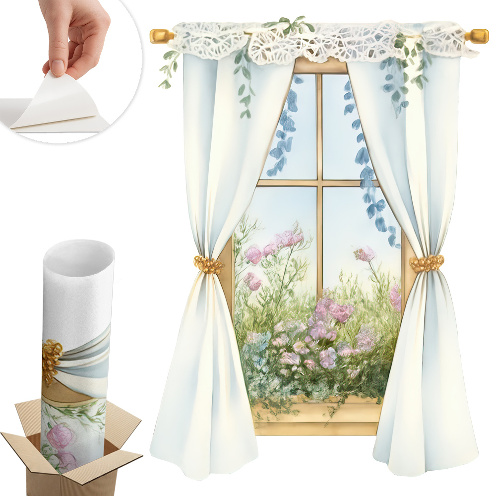 Samolepicí tapeta okno 58x80 Záclony s výhledem