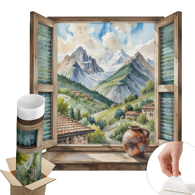 Samolepicí tapeta okno 80x74 Horská krajina