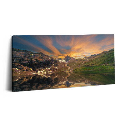 Obraz na plátně 100x50 cm Horské jezero a západ slunce